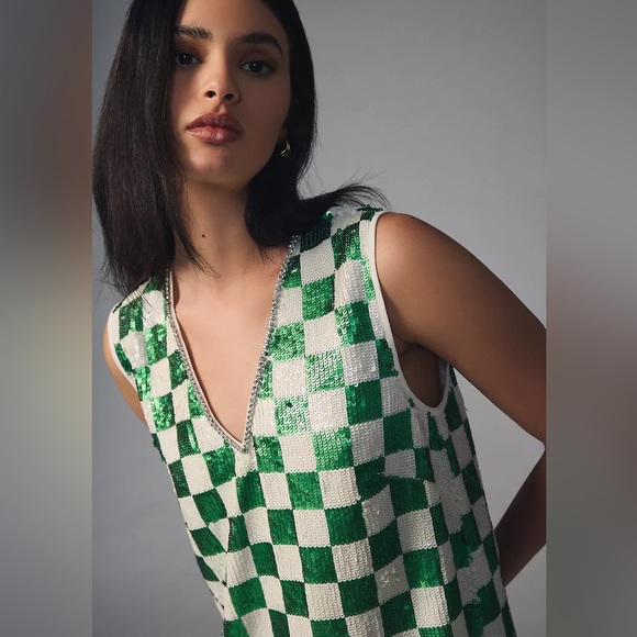 NWT Anthropologie Verb Sequined Checkered Shift Dress - Picture 4 of 9